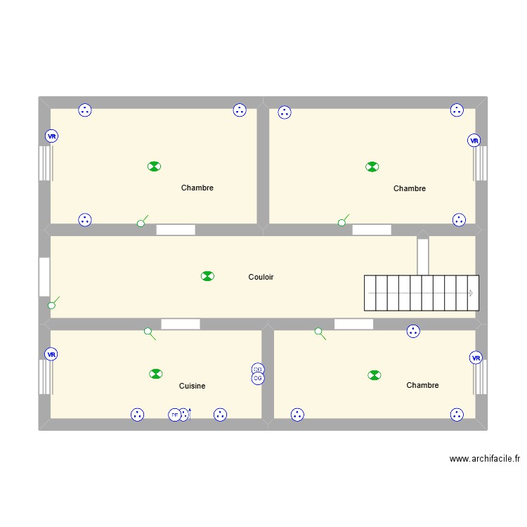 electrique etage1. Plan de 5 pièces et 62 m2