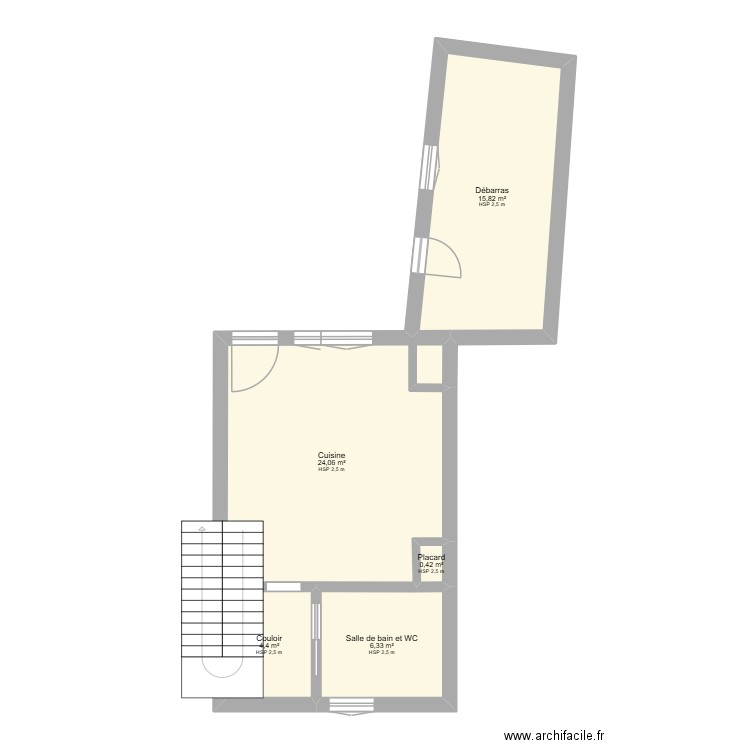 rdc jluc. Plan de 5 pièces et 51 m2