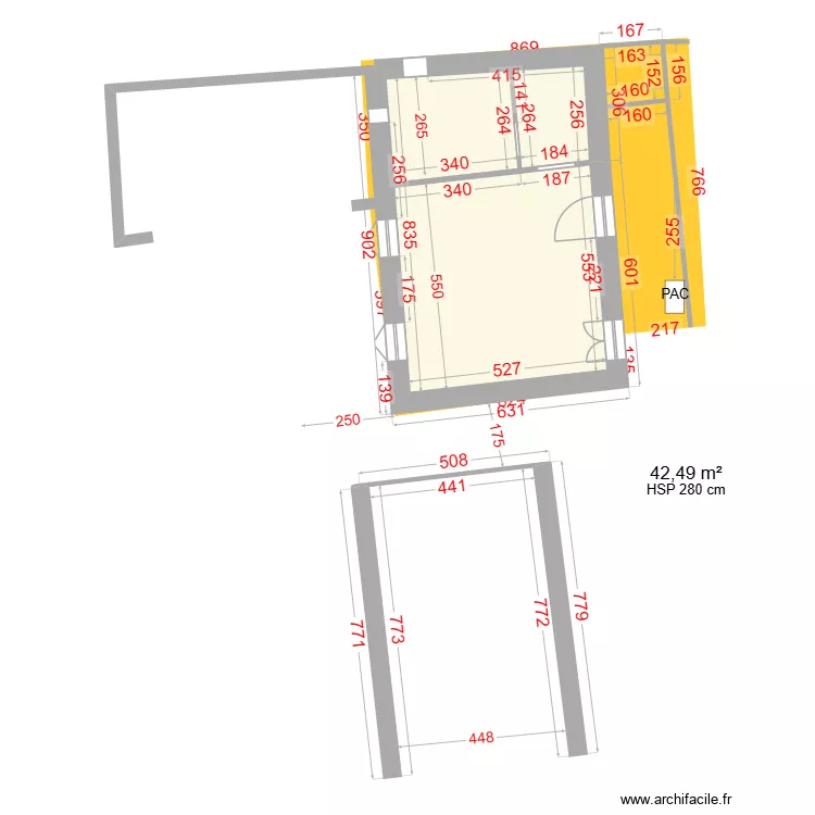 Boutet - grange-magasin esquisse. Plan de 1 Pièce et 42 m²