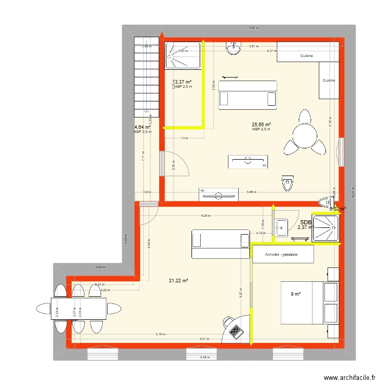 monteux 2 étages. Plan de 7 pièces et 66 m2