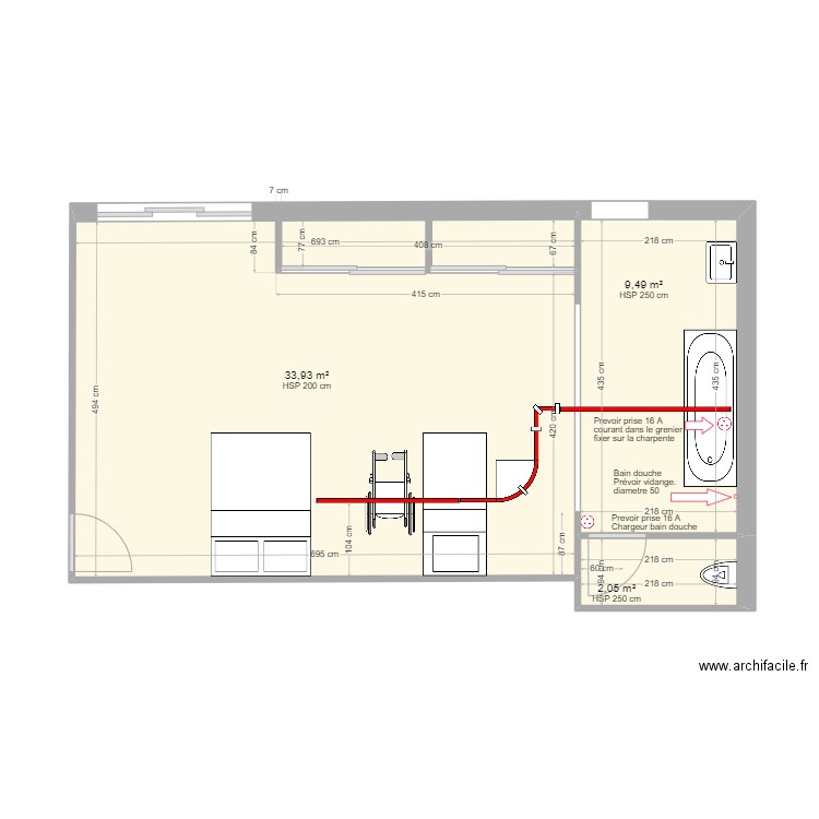 NENERT 4. Plan de 3 pièces et 45 m2