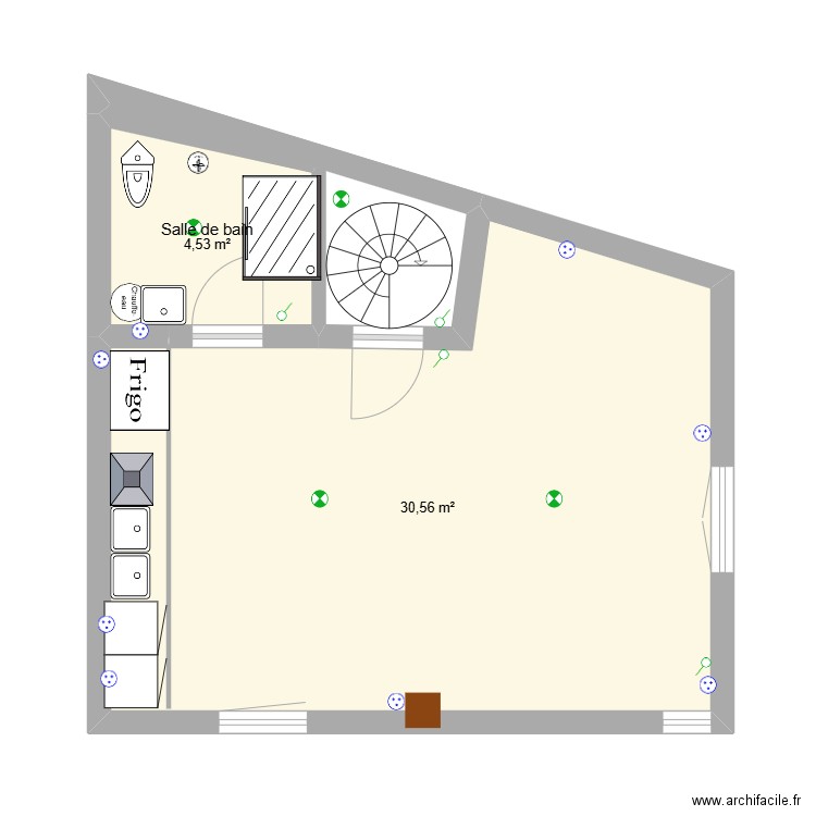 THIERS 3eme etage. Plan de 2 pièces et 35 m2