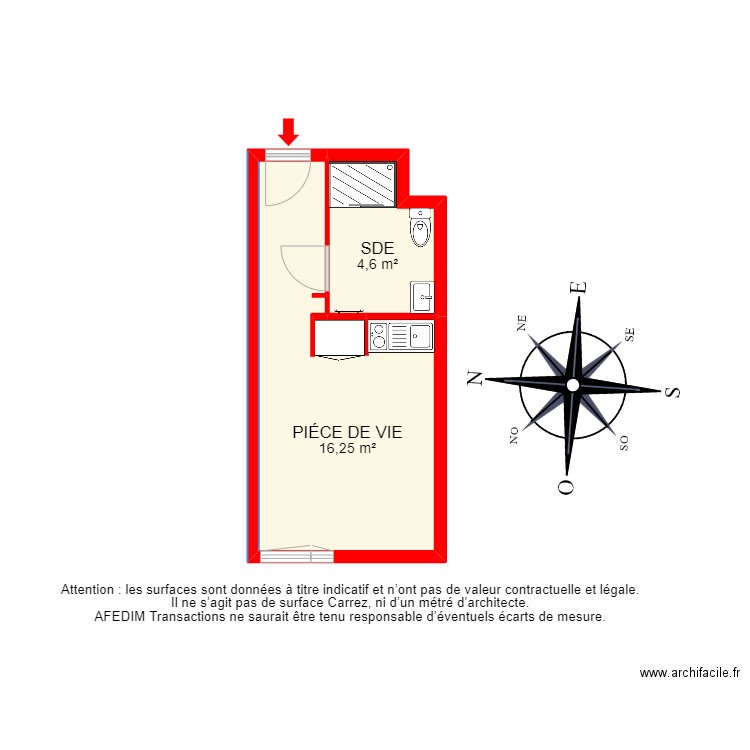 BI 18877 -. Plan de 2 pièces et 21 m2
