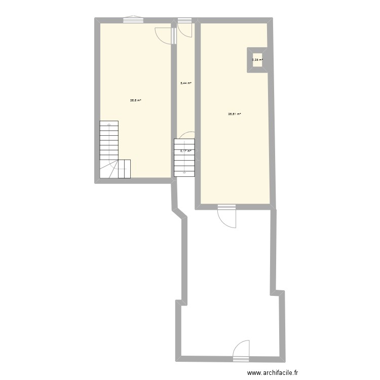 RDC *. Plan de 5 pièces et 62 m2