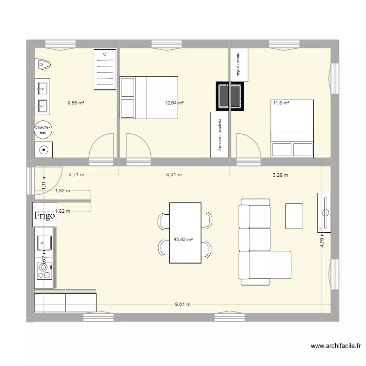 R+1. Plan de 4  et 80 m²