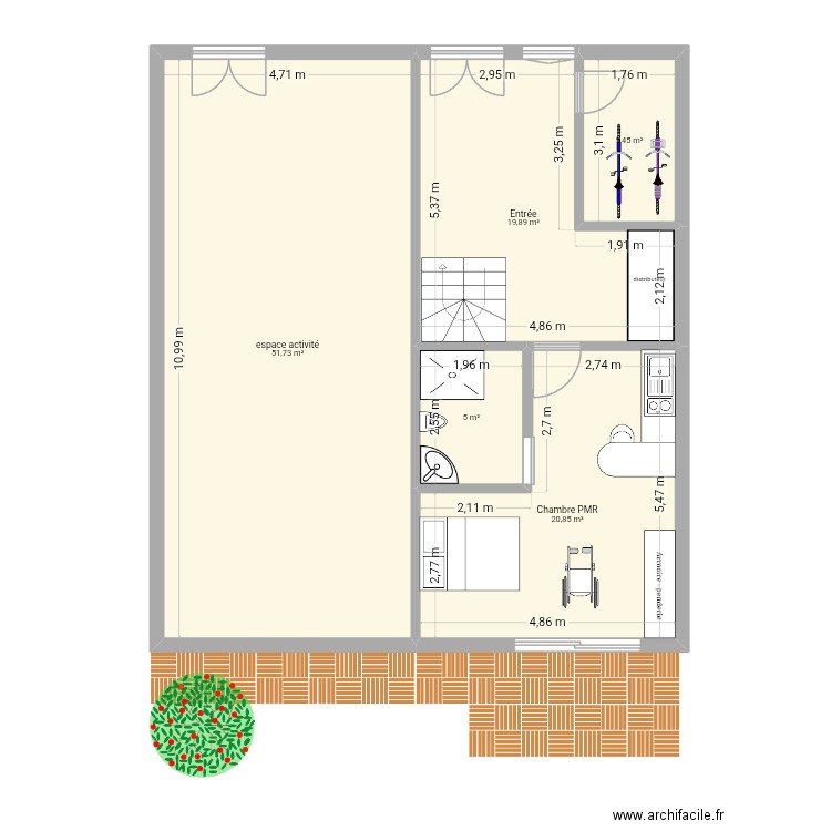 plan 1 etage. Plan de 5 pièces et 103 m2