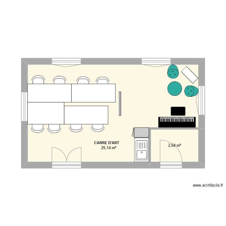 Carredart3. Plan de 2 pièces et 28 m2