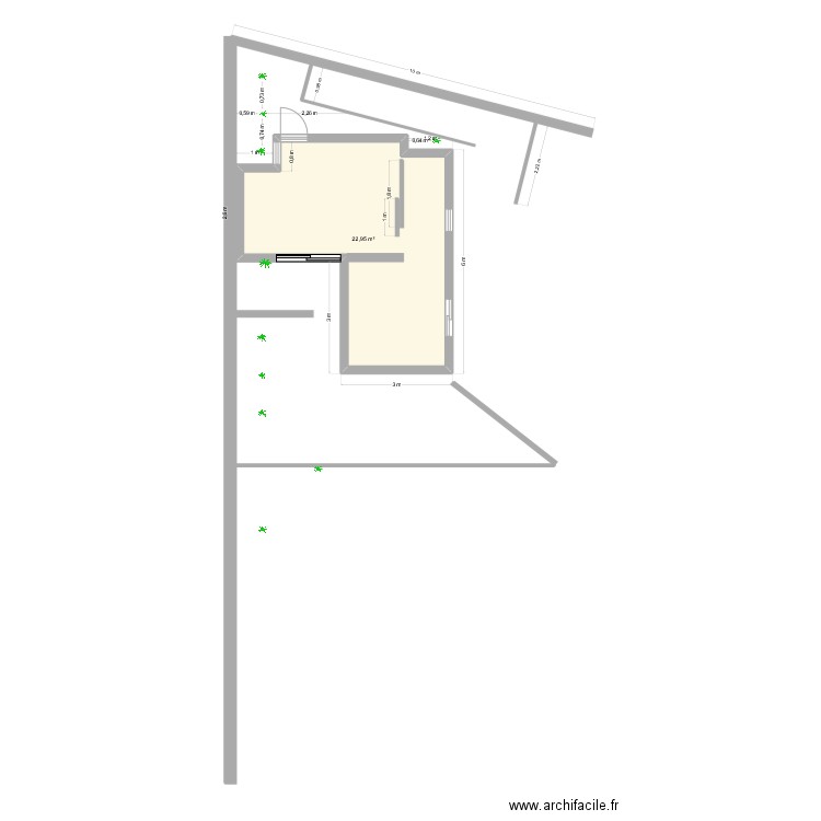 Pàterreamatchi. Plan de 1 pièce et 23 m2