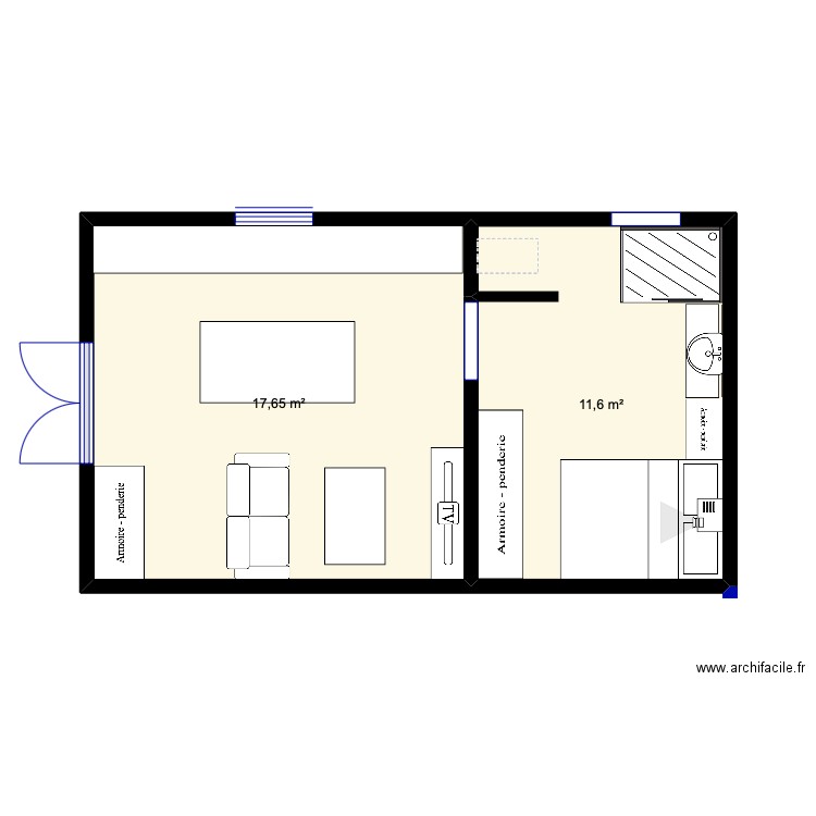 Garage miribel. Plan de 2 pièces et 29 m2