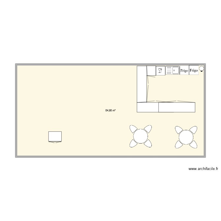 cuisine froide aceuil parents. Plan de 1 pièce et 65 m2