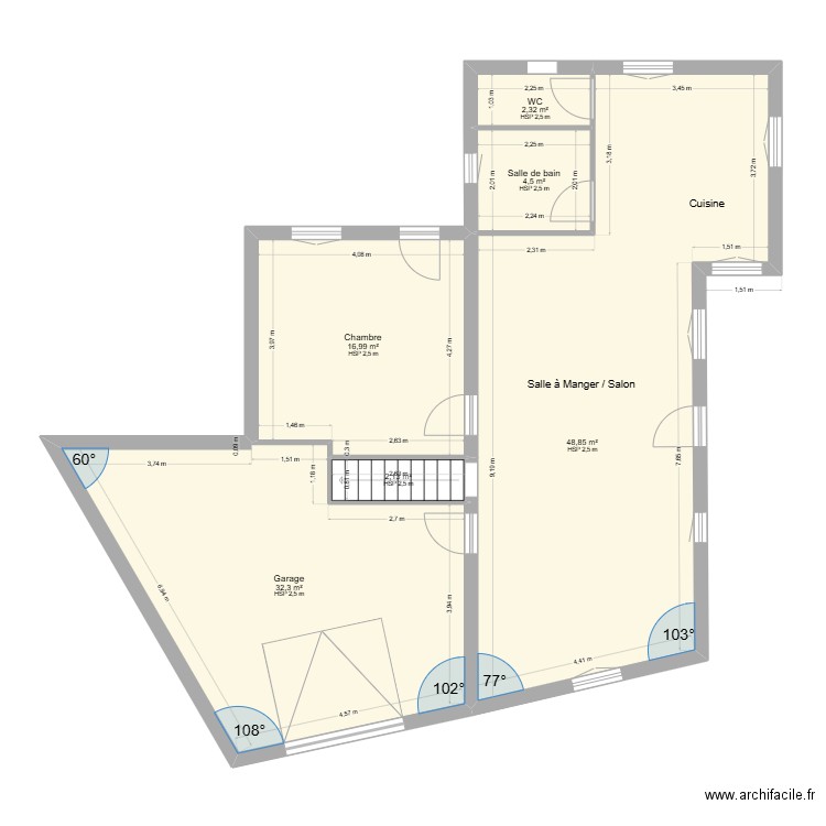 Blondin EDL RDC. Plan de 6 pièces et 107 m2