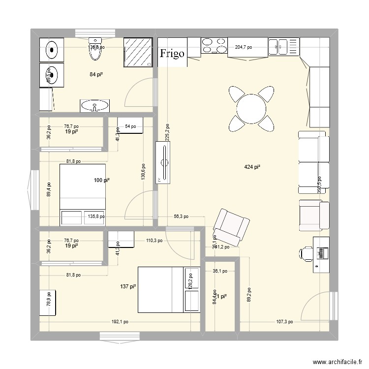Logement1 30x30. Plan de 7 pièces et 75 m2
