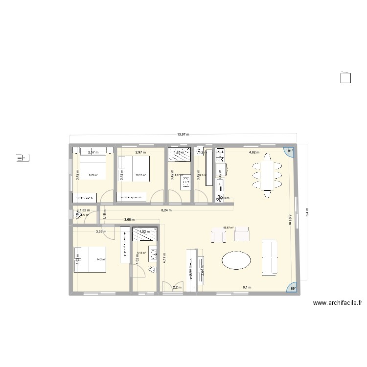 Cameroon. Plan de 8 pièces et 116 m2