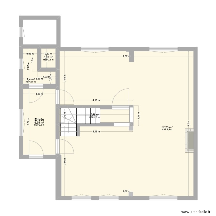 Rez-de chaussée_après ouverture mur. Plan de 5 pièces et 71 m2