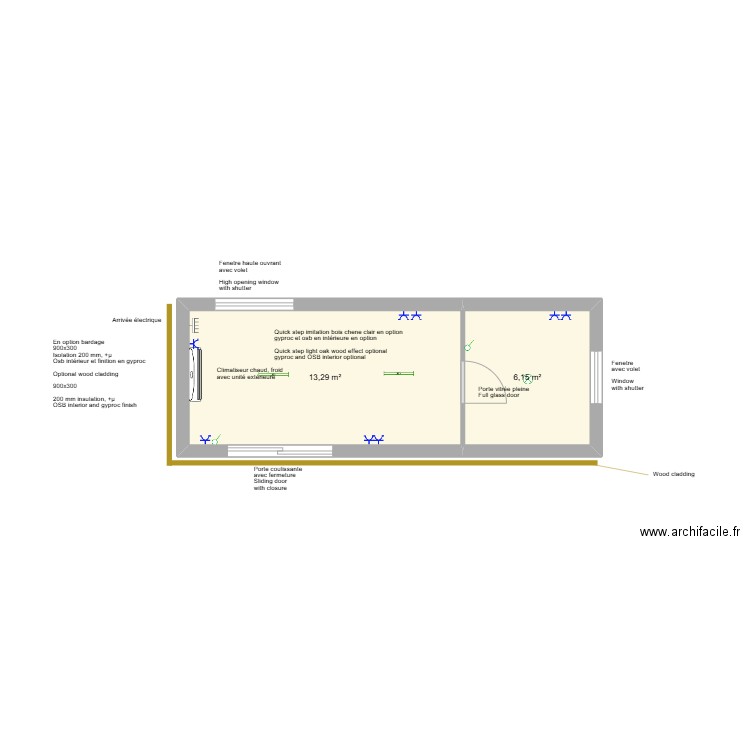 godefroid. Plan de 2 pièces et 19 m2