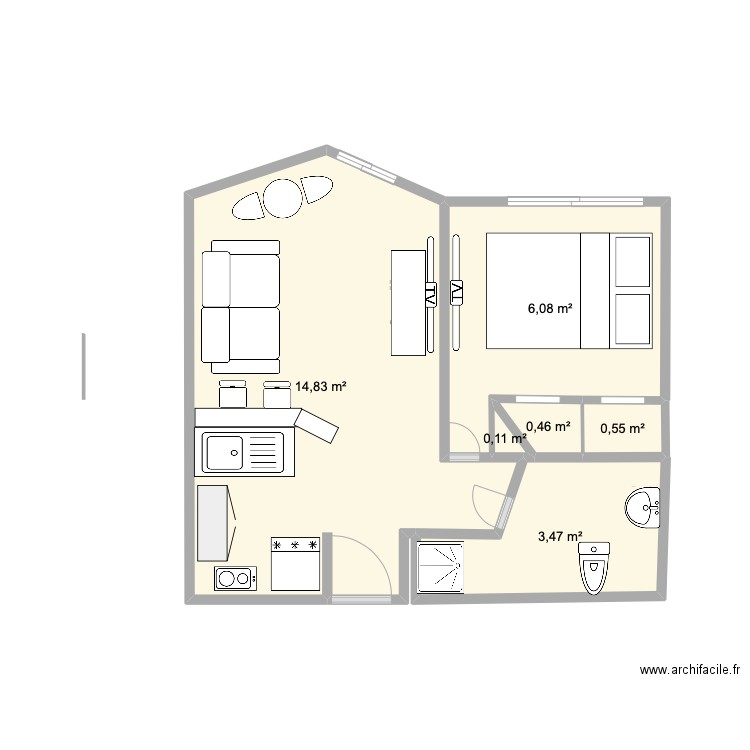 Pier Sul. Plan de 6 pièces et 26 m2