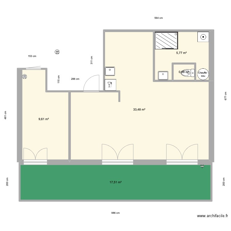 Appartement Saint esprit - Plomberie. Plan de 5 pièces et 67 m2