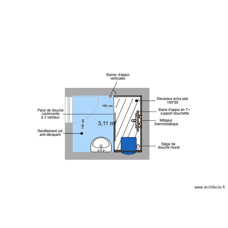 Projet SEMBLAT. Plan de 1 pièce et 3 m2