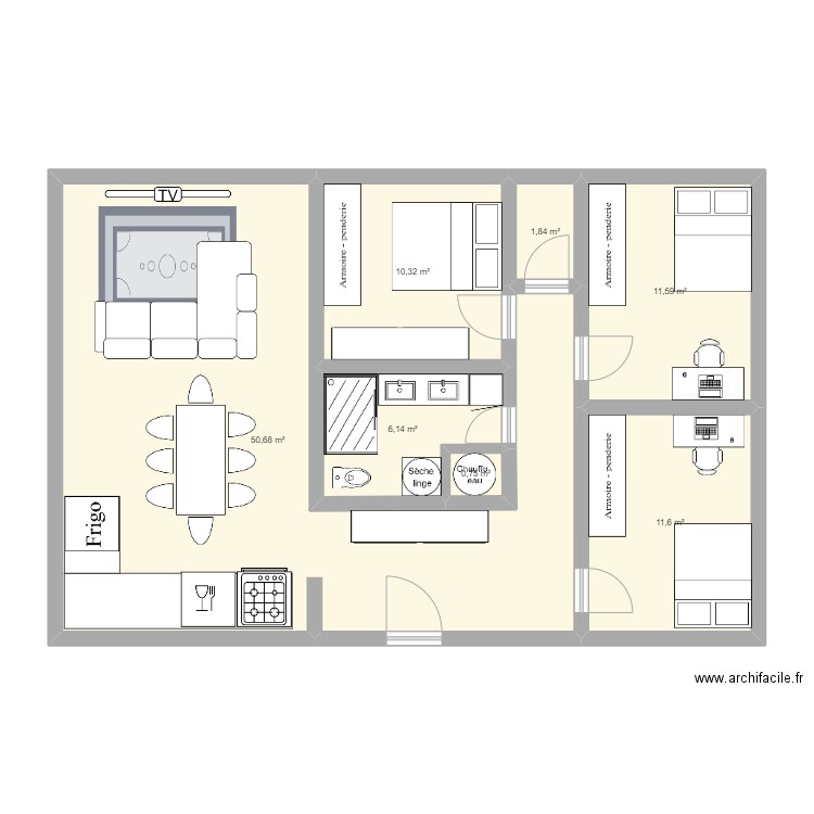 Appartement 1. Plan de 7 pièces et 93 m2