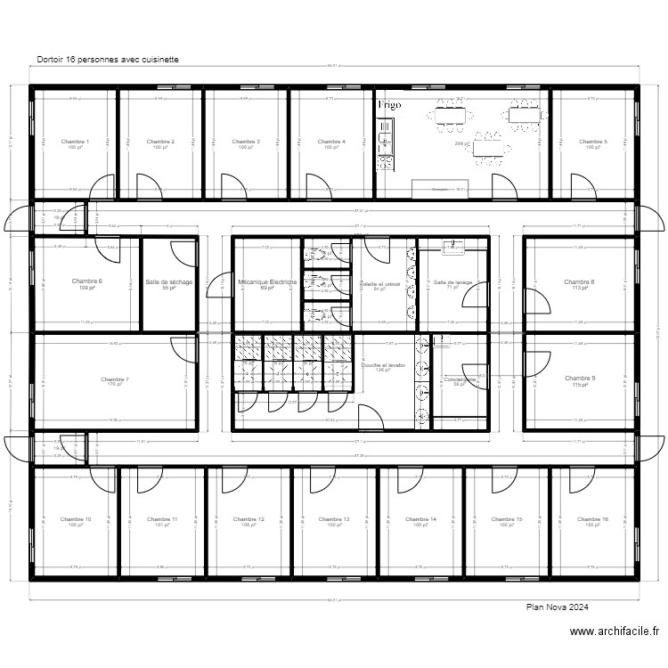 16 personnes +  cuisine. Plan de 0 pièce et 0 m2
