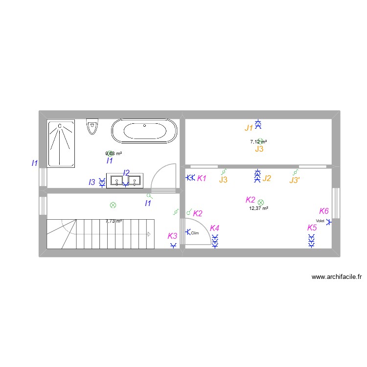 1er Etage - SdB - Chambre 1 Circuit. Plan de 0 pièce et 0 m2