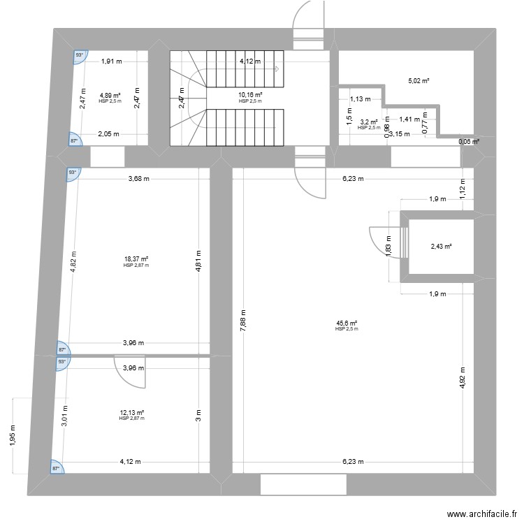 2e etage droite. Plan de 9 pièces et 102 m2