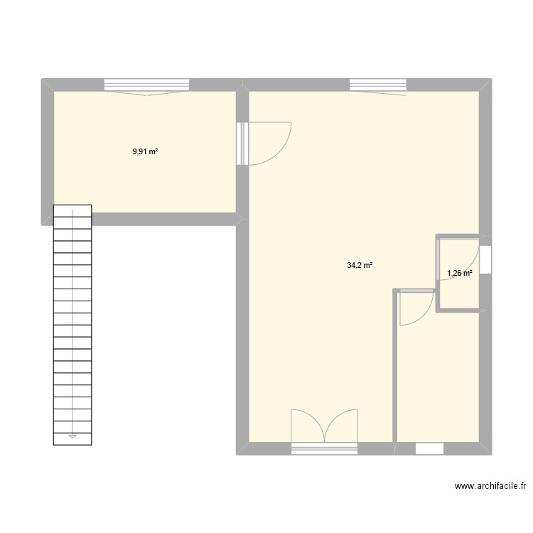 Plan Etage. Plan de 3 pièces et 45 m2