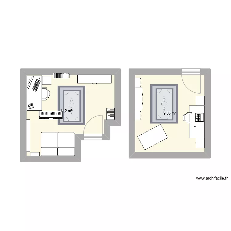 Bureau Arnaud. Plan de 2  et 21 m²