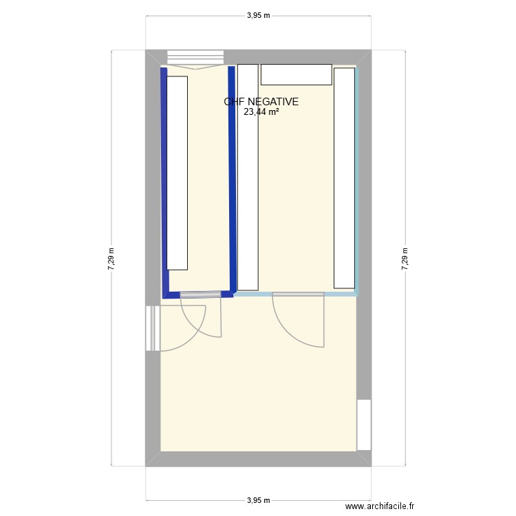 regina. Plan de 1 pièce et 23 m2