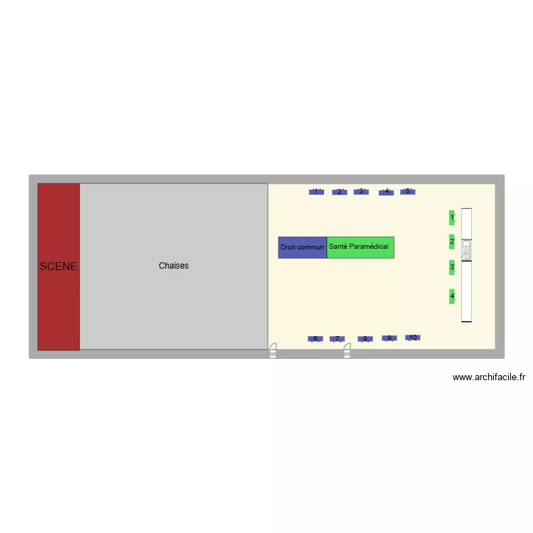 salle du haut avec numeros. Plan de 1 Pièce et 68 m² salle du haut avec numeros. Plan de 1 Pièce et 68 m²