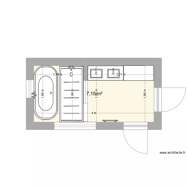 sdb. Plan de 1  et 7 m²