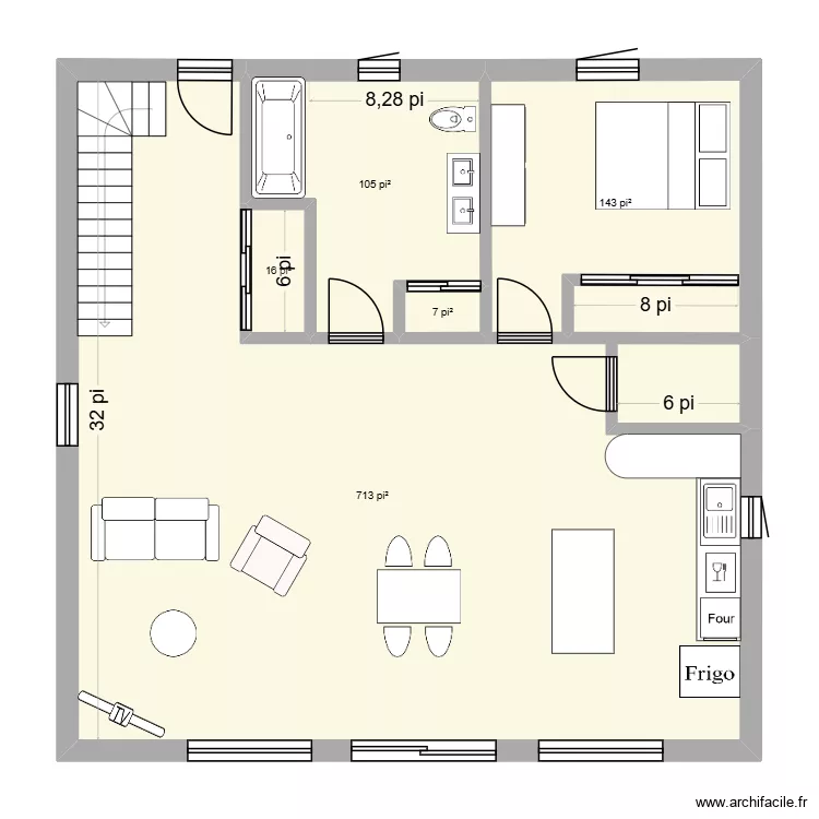 Maison 34X34(32X32 int&eacute;rieur). Plan de 5  et 91 m²
