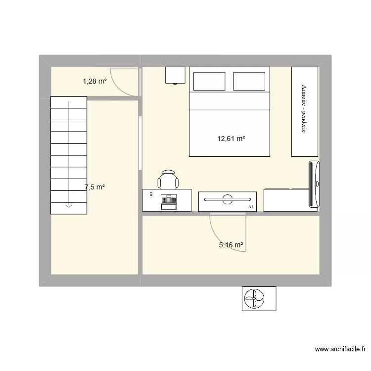 studio sebastopol 2. Plan de 4  et 27 m²