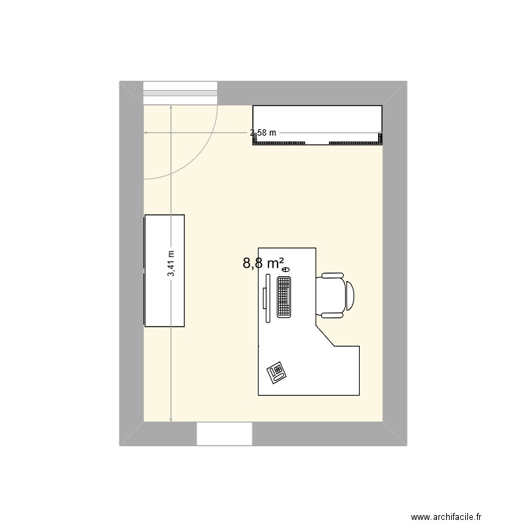 Bureau 2. Plan de 1 pièce et 9 m2