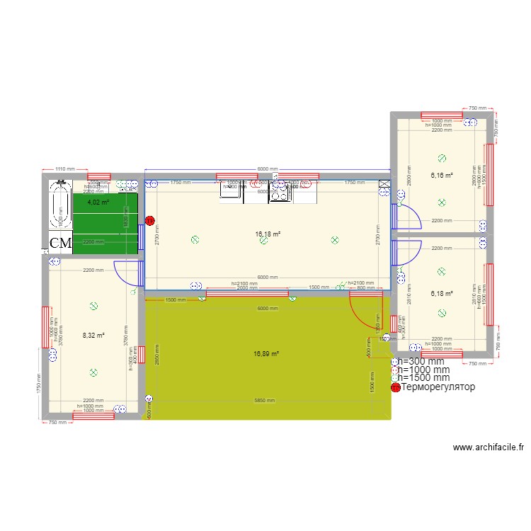 Маргарита Зеркальный эл ТП. Plan de 6 pièces et 58 m2