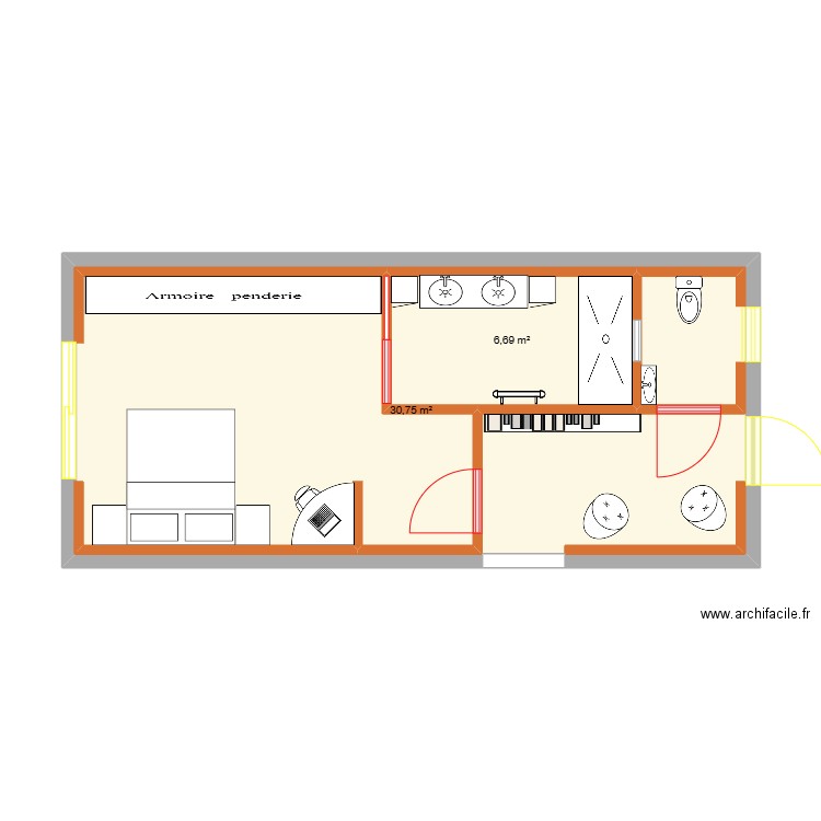 ext 2. Plan de 2 pièces et 48 m2