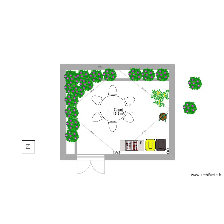 Petit Court. Plan de 1 pièce et 19 m2