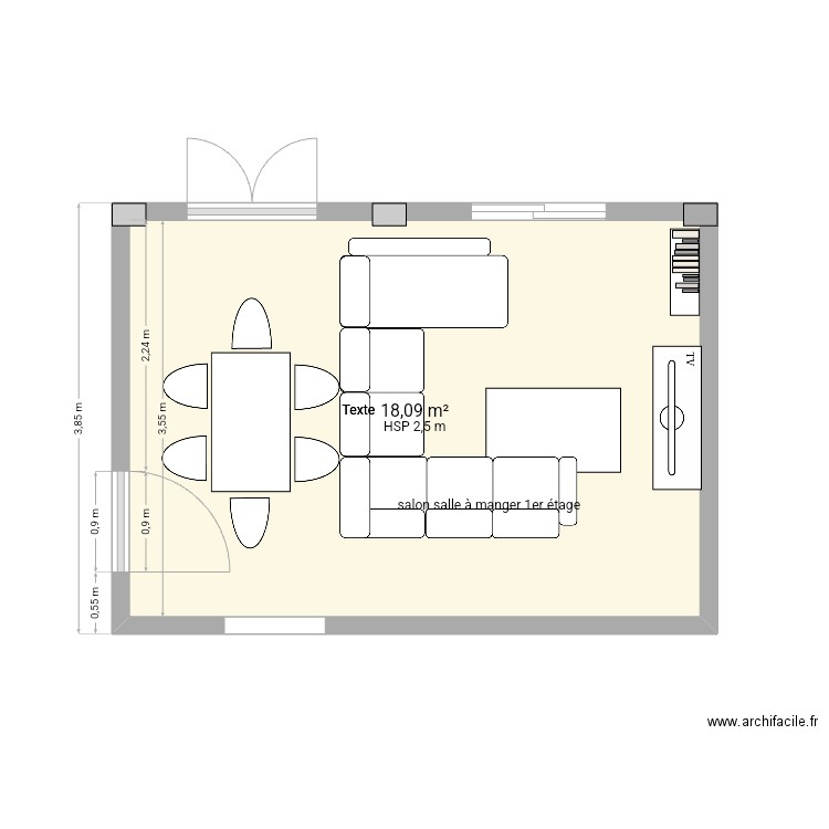 Salon salle à manger. Plan de 1 pièce et 18 m2