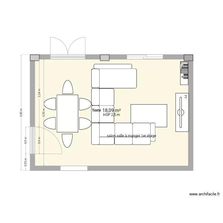 Salon salle &agrave; manger. Plan de 