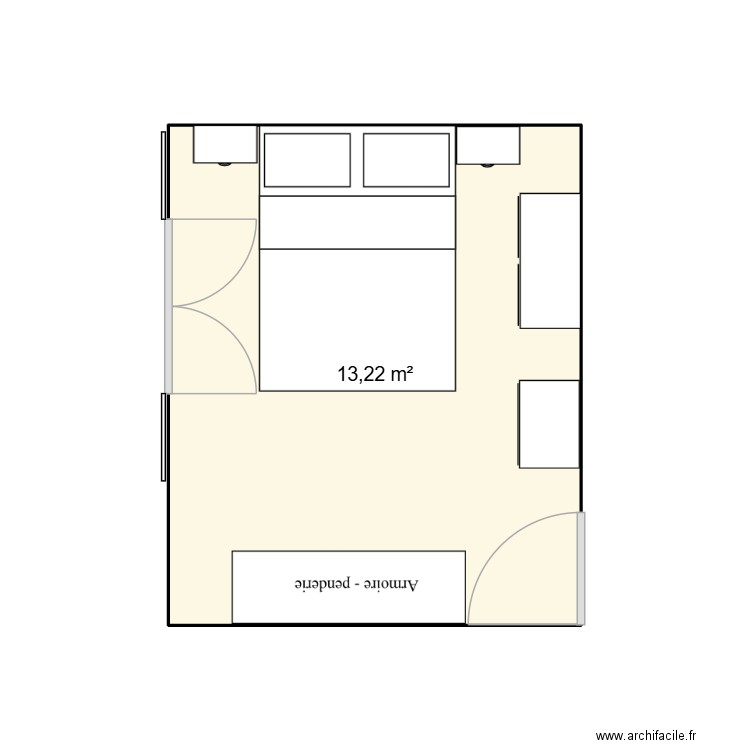 Chambre 1. Plan de 1 pièce et 13 m2