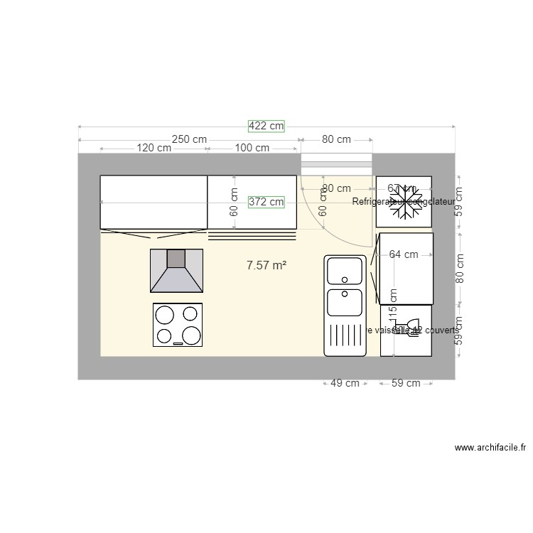 Cuisine TURCAN. Plan de 1 pièce et 8 m2