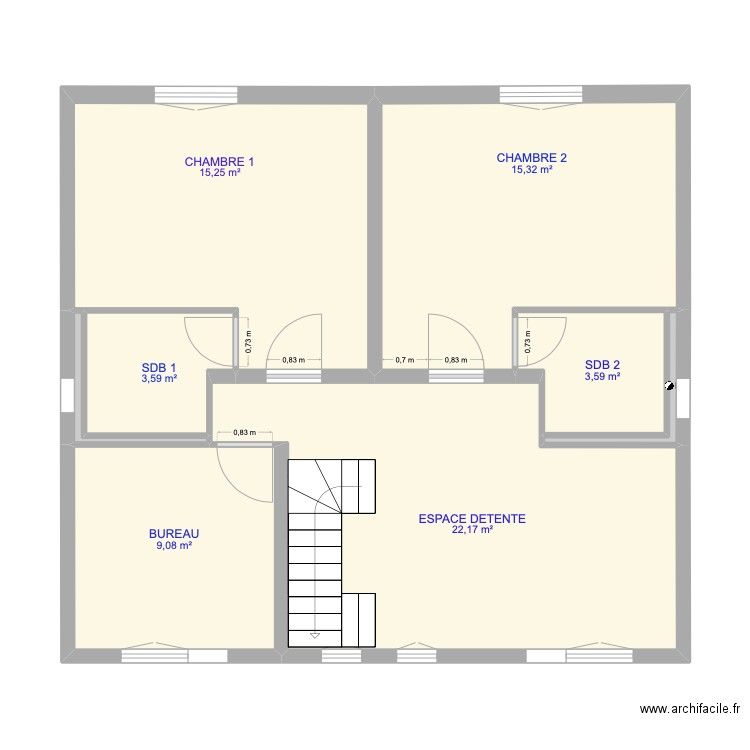 MAISON IA ETAGE R1 ELEC. Plan de 8 pièces et 70 m2