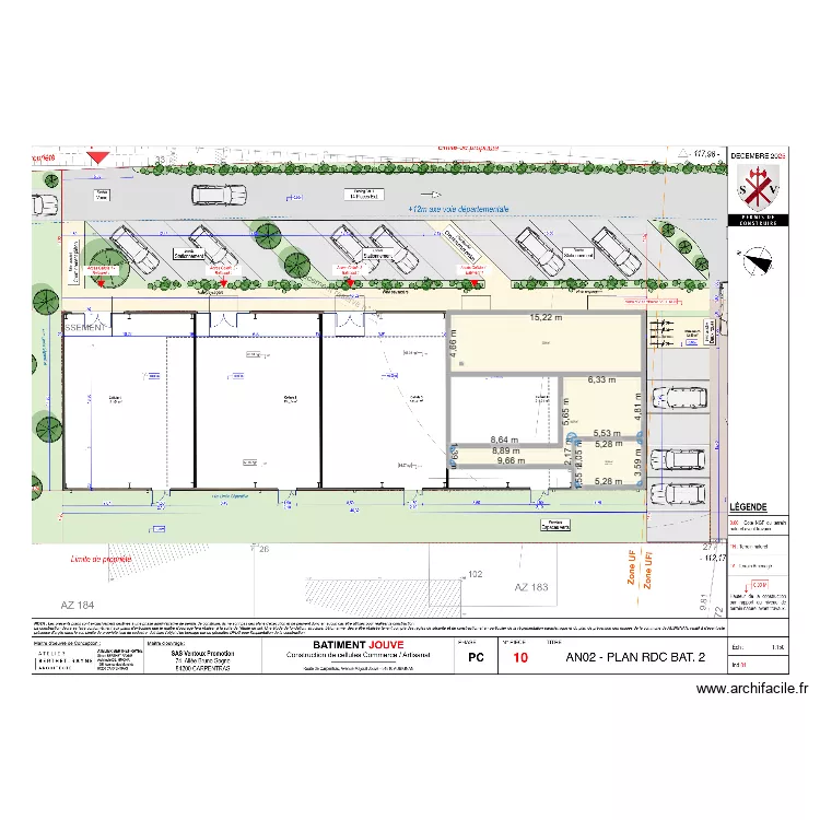 boulangerie. Plan de 3  et 135 m²