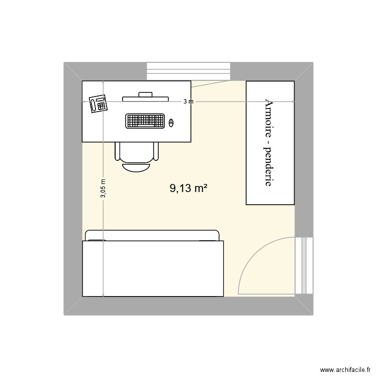 Bureau. Plan de 1 pièce et 9 m2