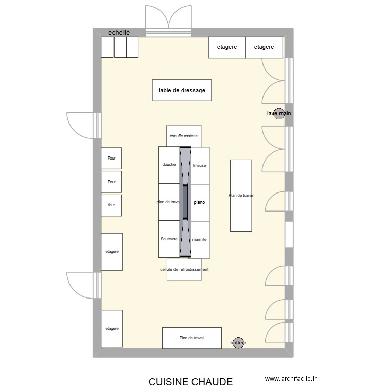 cuisine chaude. Plan de 1 pièce et 53 m2