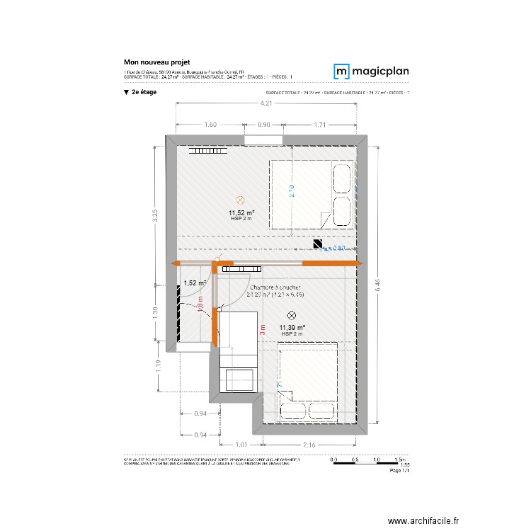 Chez Jeannot. Plan de 3 pièces et 24 m2