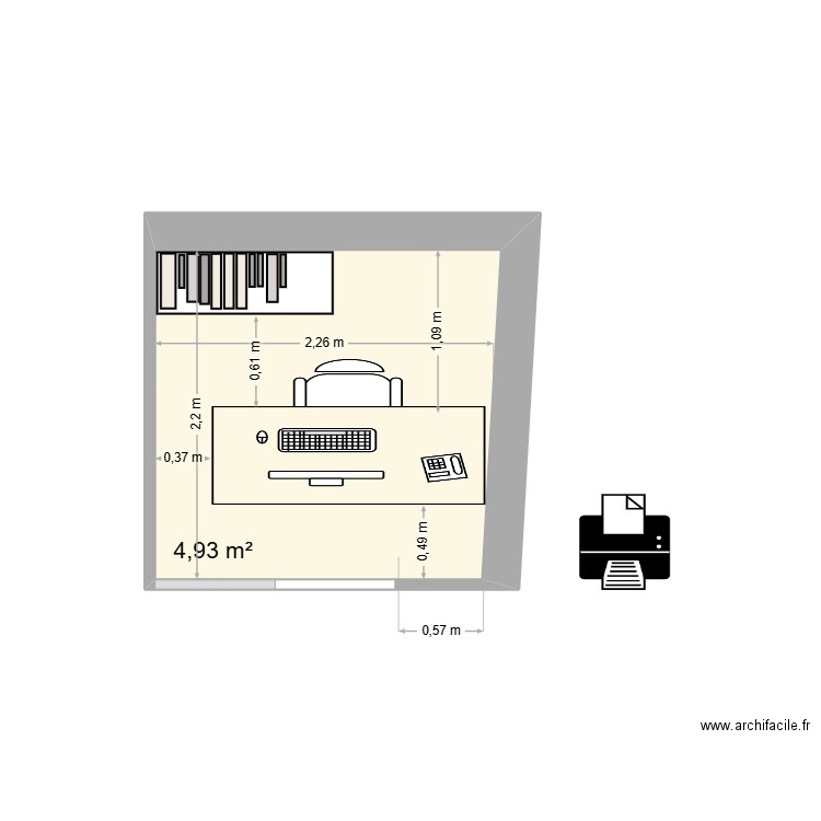 Bureau V2 Hotel annexe. Plan de 1 pièce et 5 m2