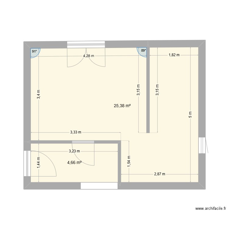 Nebian final. Plan de 2 pièces et 30 m2