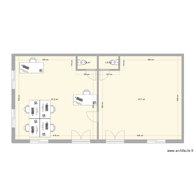 Bureaux 2 faces V1. Plan de 0 pièce et 0 m2