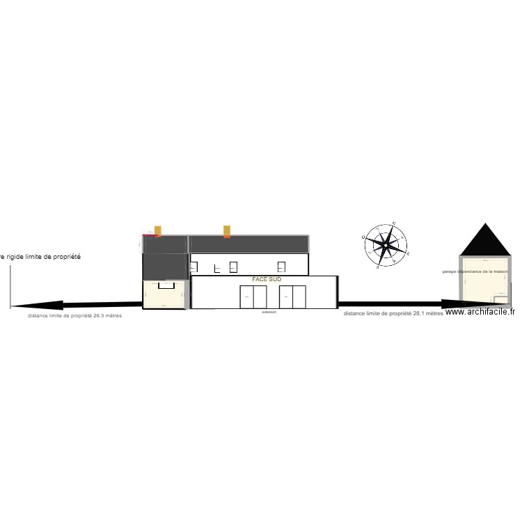 facade sud. Plan de 7 pièces et 31 m2